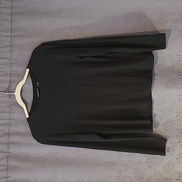 🌸 Rachel Zoe Ribbed Cropped Black Long Sleeve Tee, Large - Picture 1 of 4